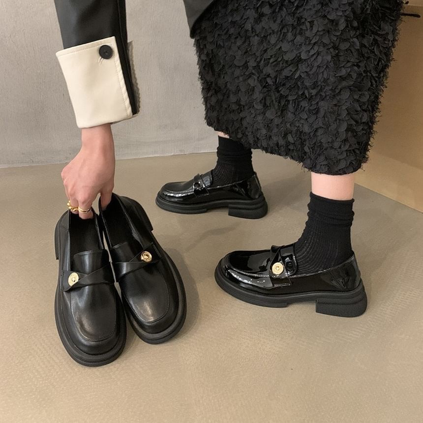 Sample Platform Metal Accent Faux Leather Loafers