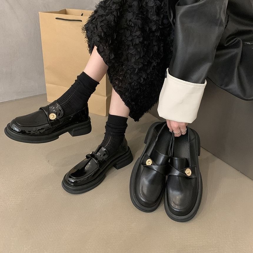 Sample Platform Metal Accent Faux Leather Loafers