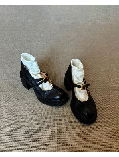 Sample Chunky Heel Plain Buckled Faux Leather Mary Jane Shoes