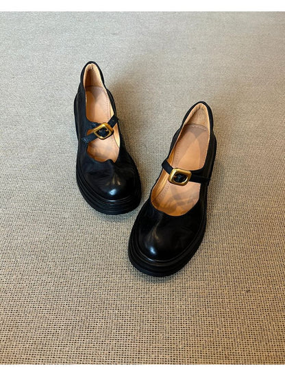 Sample Chunky Heel Plain Buckled Faux Leather Mary Jane Shoes