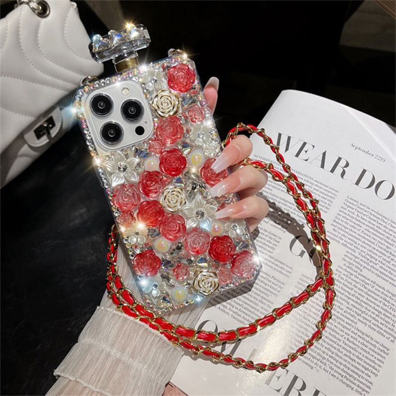 Rose Phone Case Galaxy Lanyard Rhinestone
