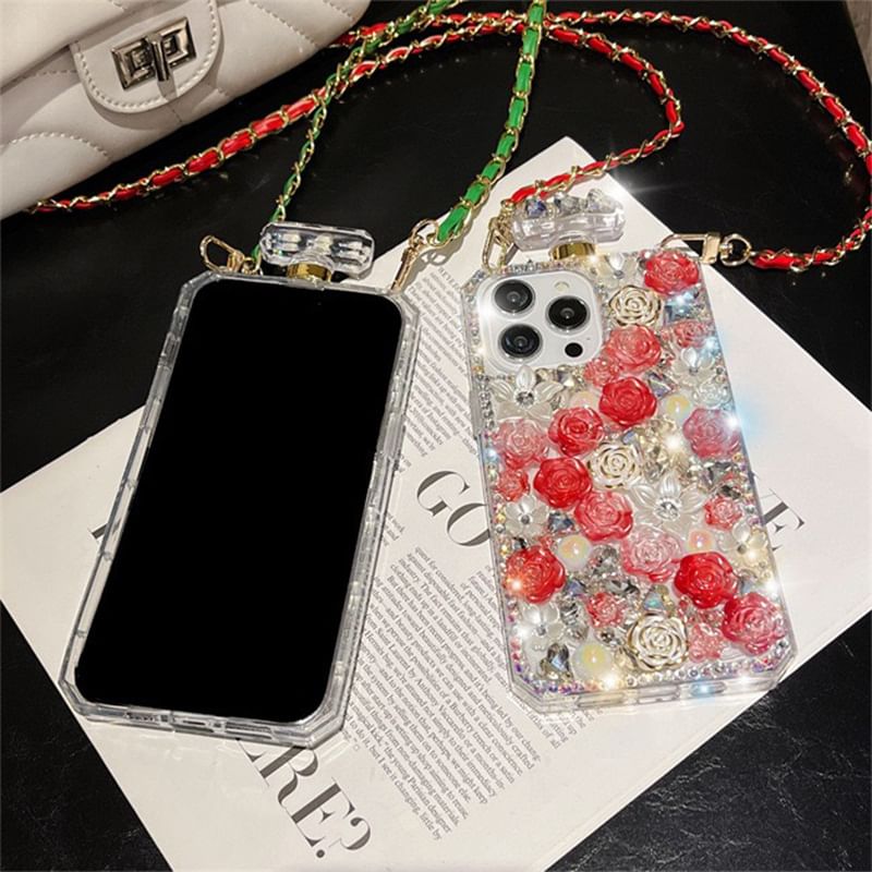 Rose Phone Case Galaxy Lanyard Rhinestone