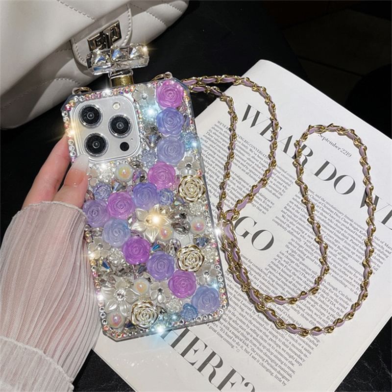 Rose Phone Case Galaxy Lanyard Rhinestone