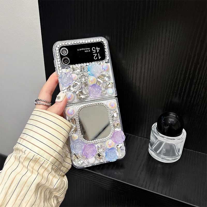 Mirrored Case Rose Rhinestone Phone
