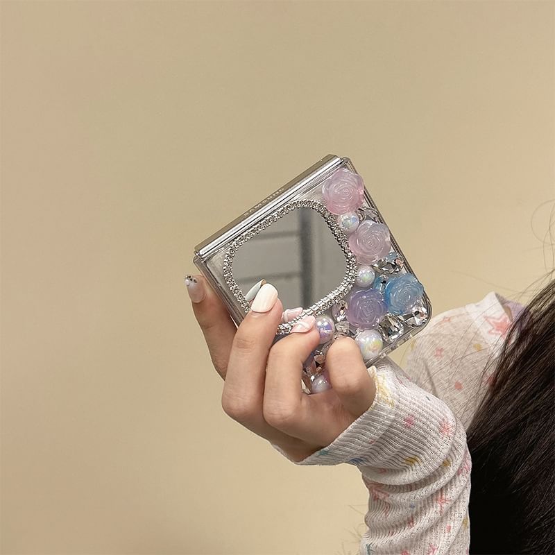 Mirrored Case Rose Rhinestone Phone