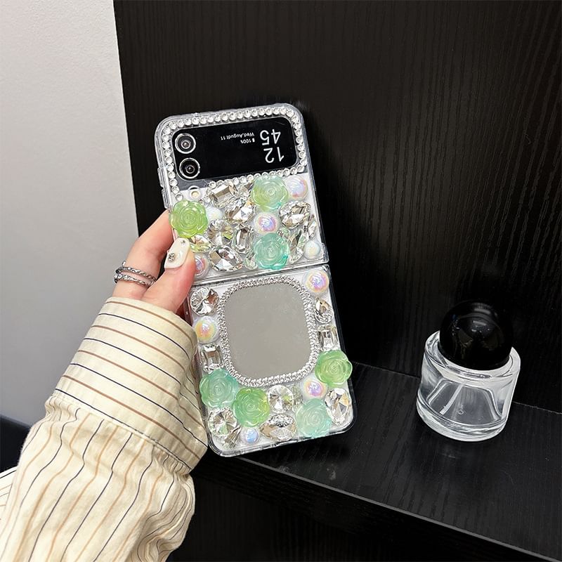 Mirrored Case Rose Rhinestone Phone