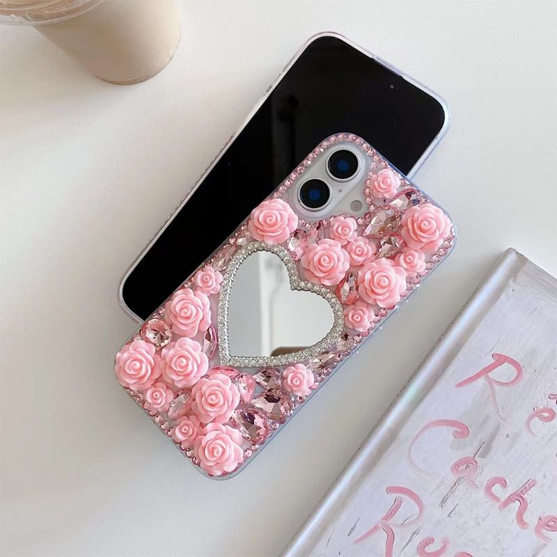 Rose Mirrored Case Rhinestone Phone