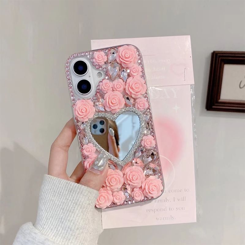 Rose Mirrored Case Rhinestone Phone