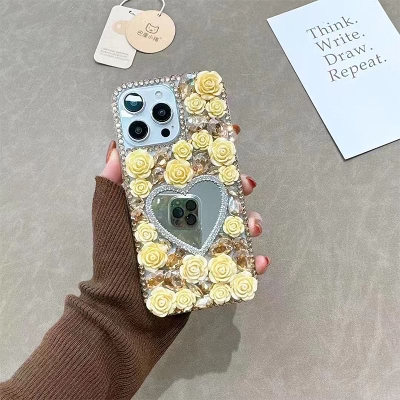 Rose Mirrored Case Rhinestone Phone