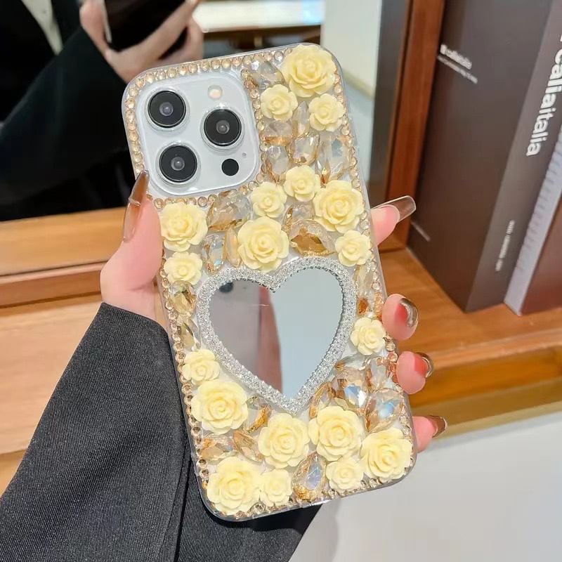 Rose Mirrored Case Rhinestone Phone