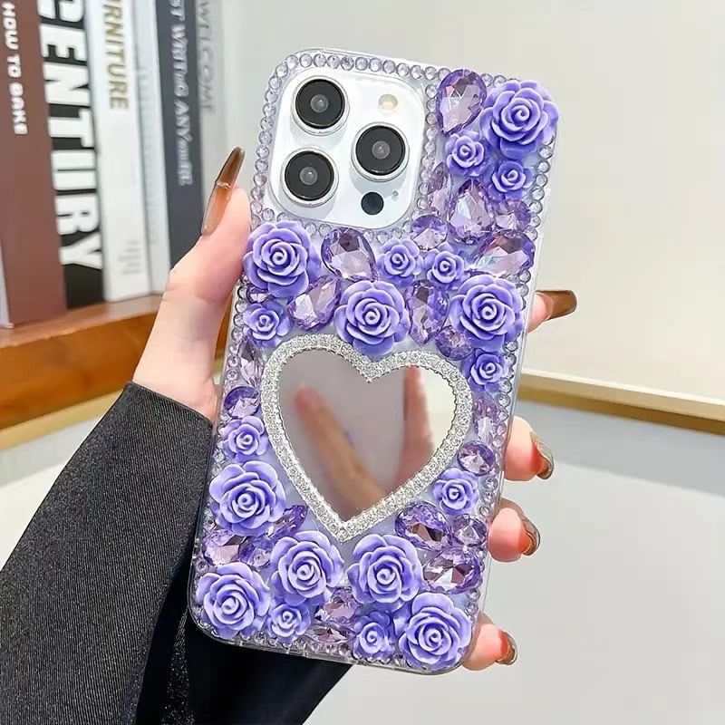 Rose Mirrored Case Rhinestone Phone