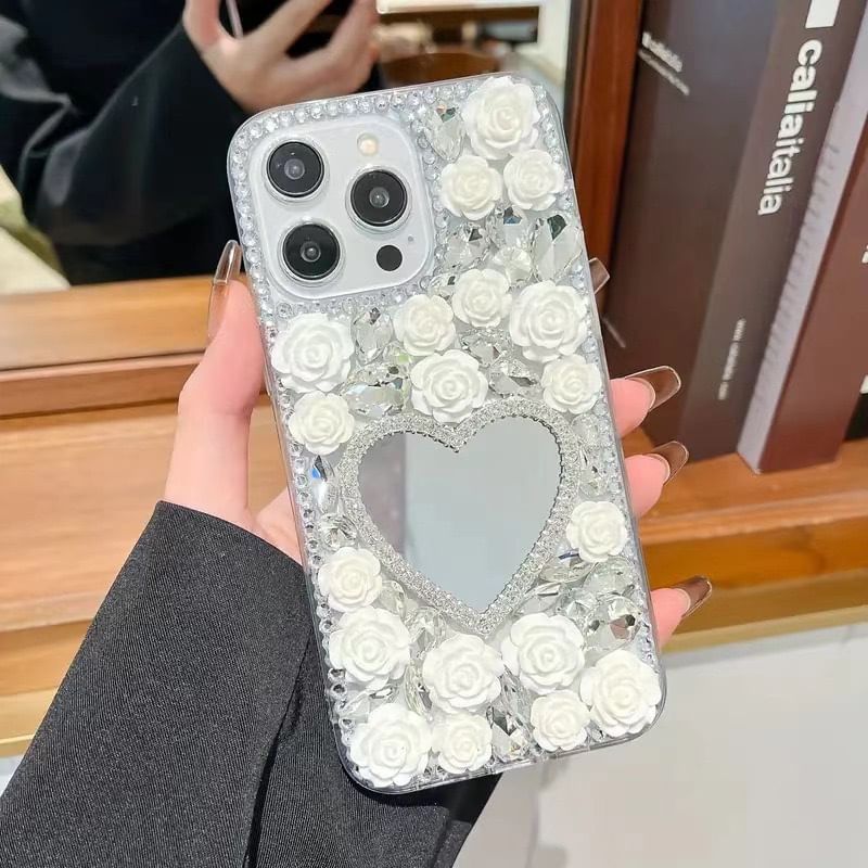 Rose Mirrored Case Rhinestone Phone