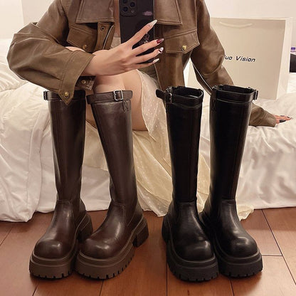 Boots Tall Buckled Plain Platform