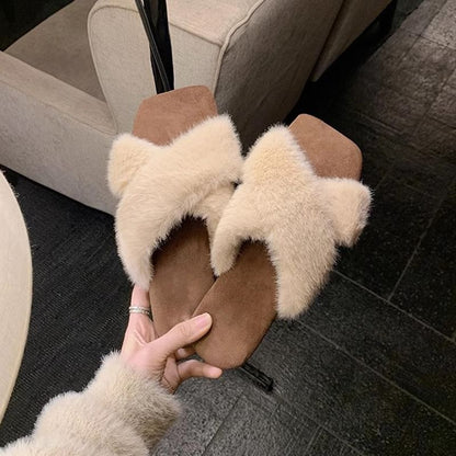 Band Slide Sandals Cross Fluffy