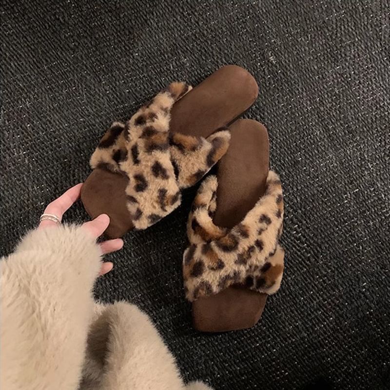Band Slide Sandals Cross Fluffy