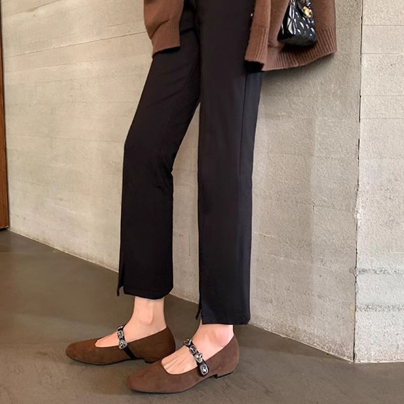 Buckled Faux Flats Leather Heart