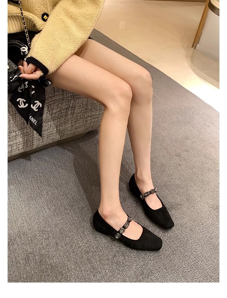Buckled Faux Flats Leather Heart