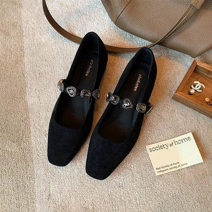 Buckled Faux Flats Leather Heart