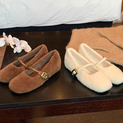 Plain Fluffy Mary Jane Shoes