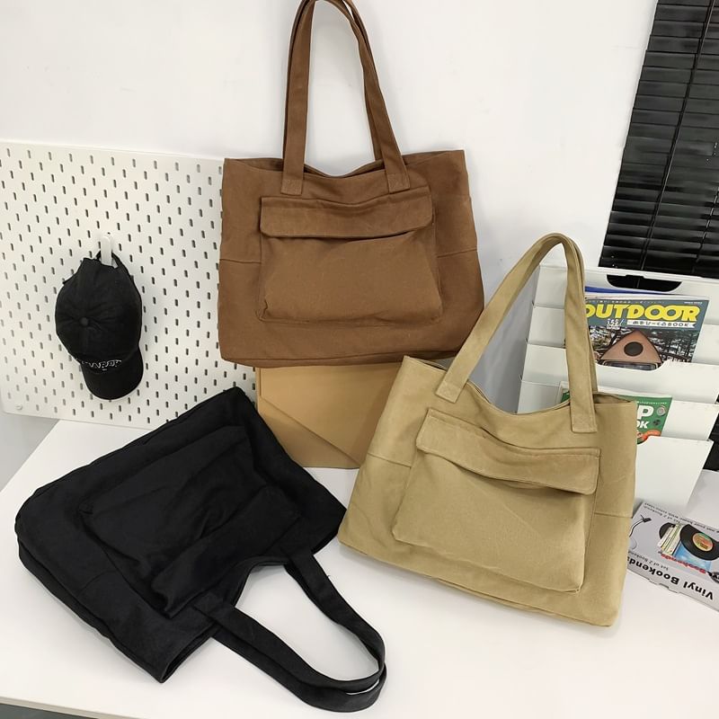 Plain Tote Canvas Flap Pocket Bag