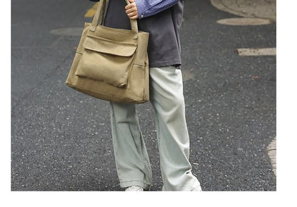 Plain Tote Canvas Flap Pocket Bag