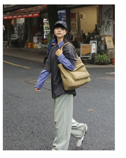 Plain Tote Canvas Flap Pocket Bag