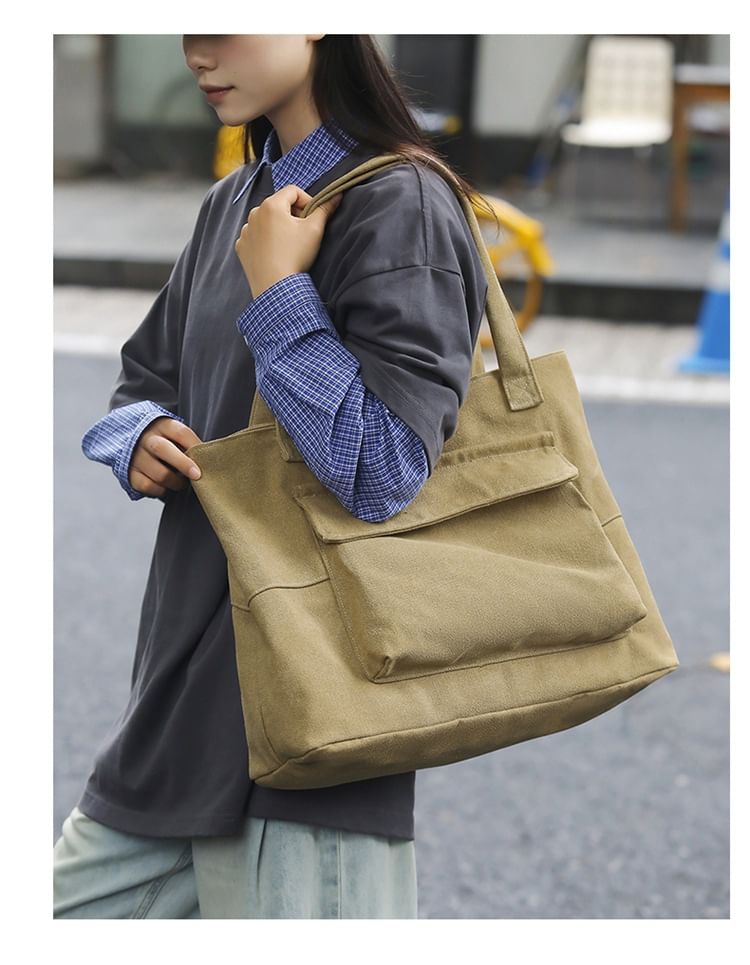Plain Tote Canvas Flap Pocket Bag