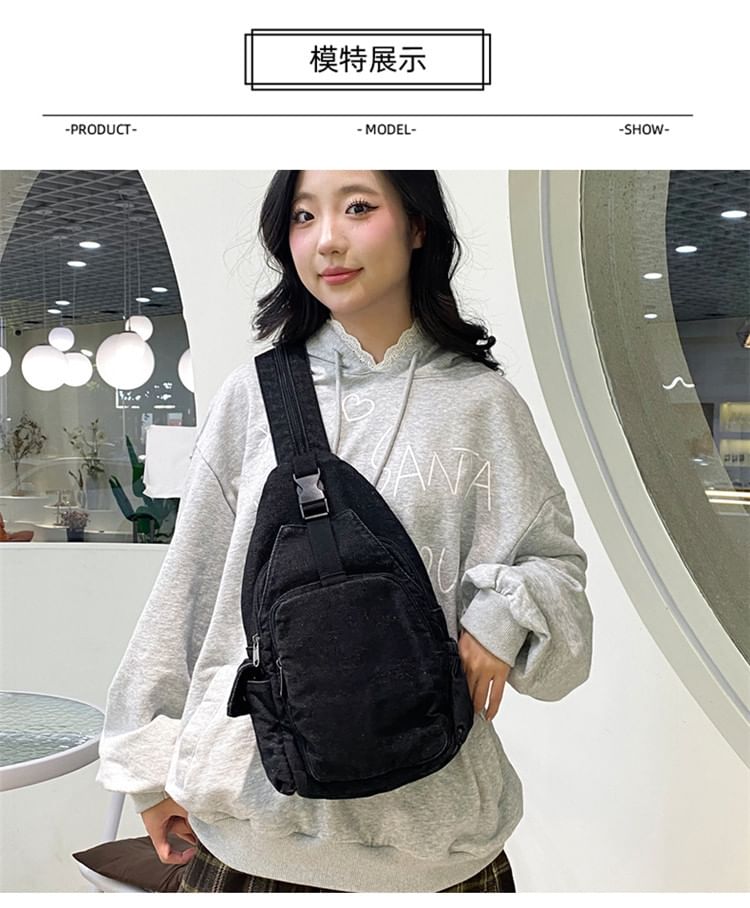 Buckle Denim Sling Bag