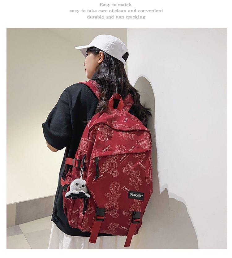 Wholesale Sample Bear Print Buckled Nylon Backpack