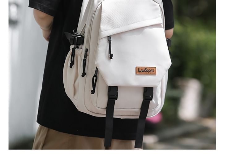Sample Lettering Applique Buckled Nylon Backpack