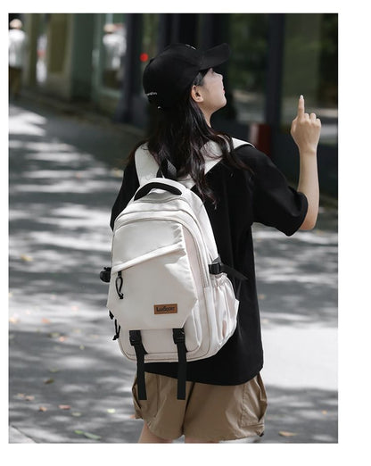 Sample Lettering Applique Buckled Nylon Backpack