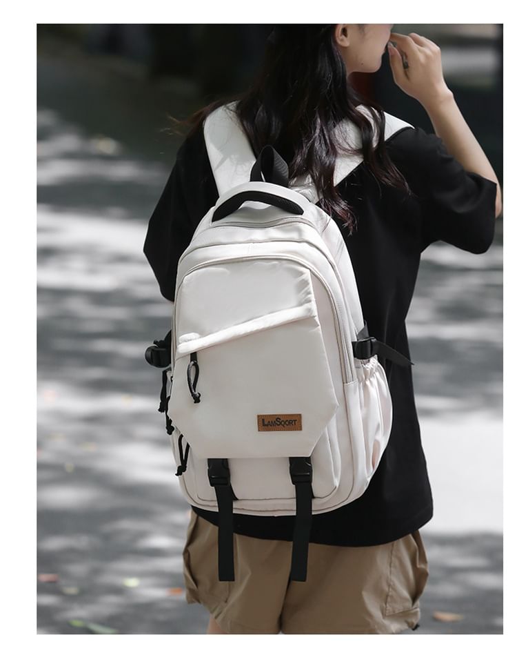 Sample Lettering Applique Buckled Nylon Backpack