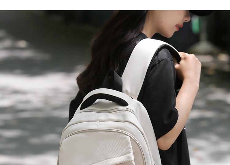 Sample Lettering Applique Buckled Nylon Backpack