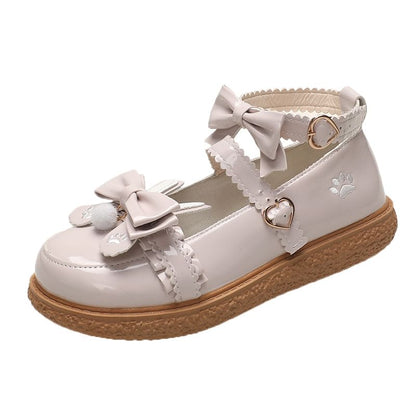 Embroidered Platform Strap Mary Ankle Jane Paw Bow Shoes