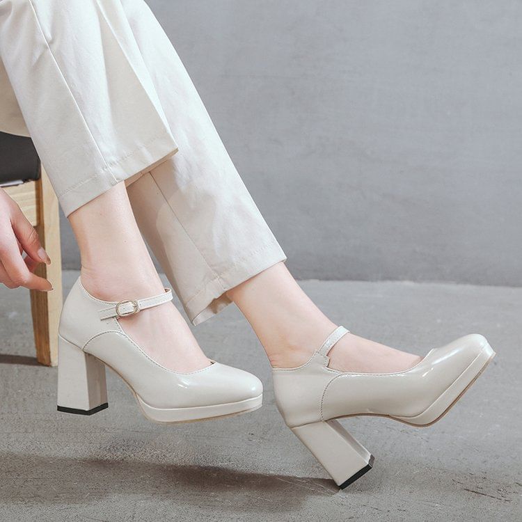 Chunky Mary Platform Jane Pumps Heel