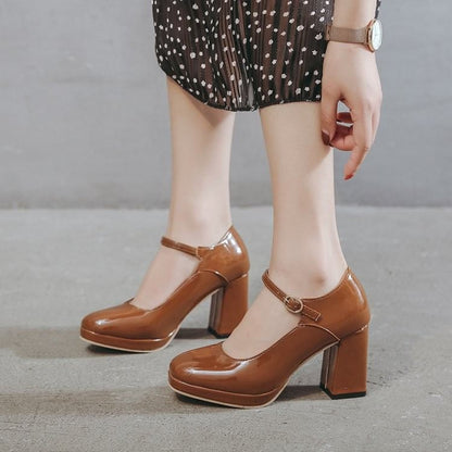 Chunky Mary Platform Jane Pumps Heel