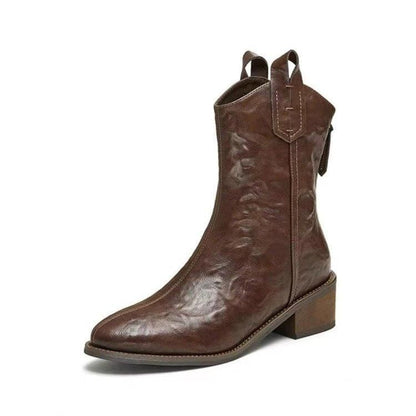 Chunky Mid-Calf Heel Boots Pointed