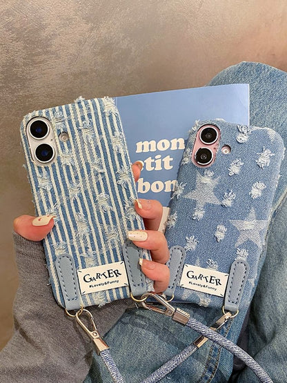 Denim Phone Case Set / Distressed Strap