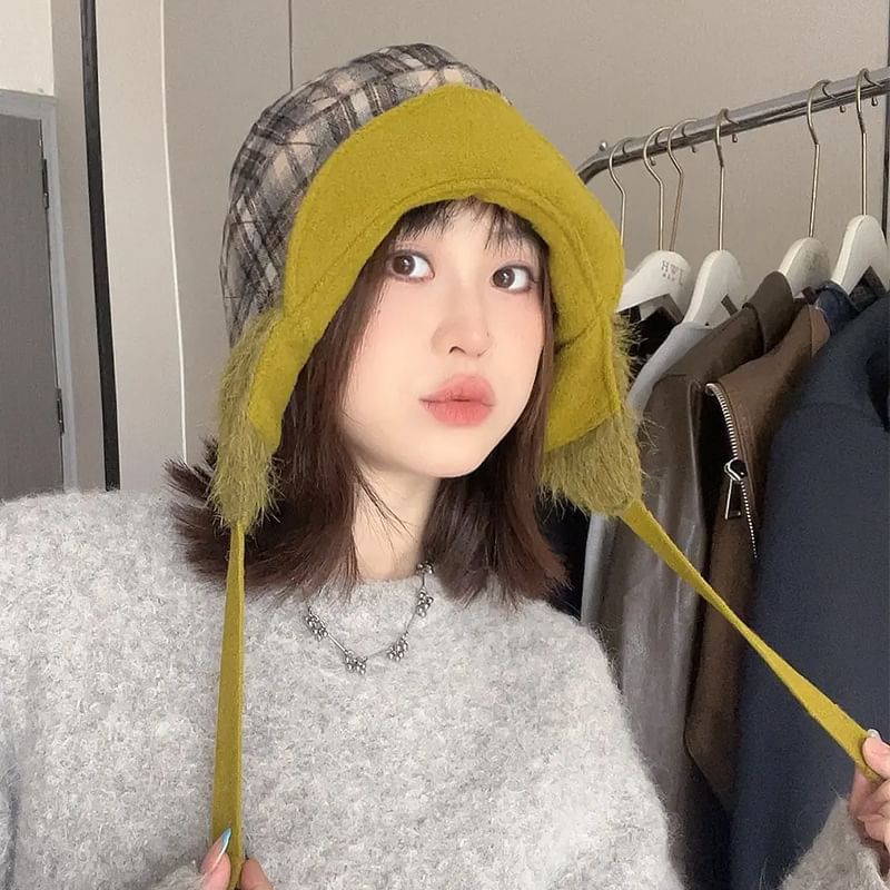 Trapper Faux Fur Hat Plaid