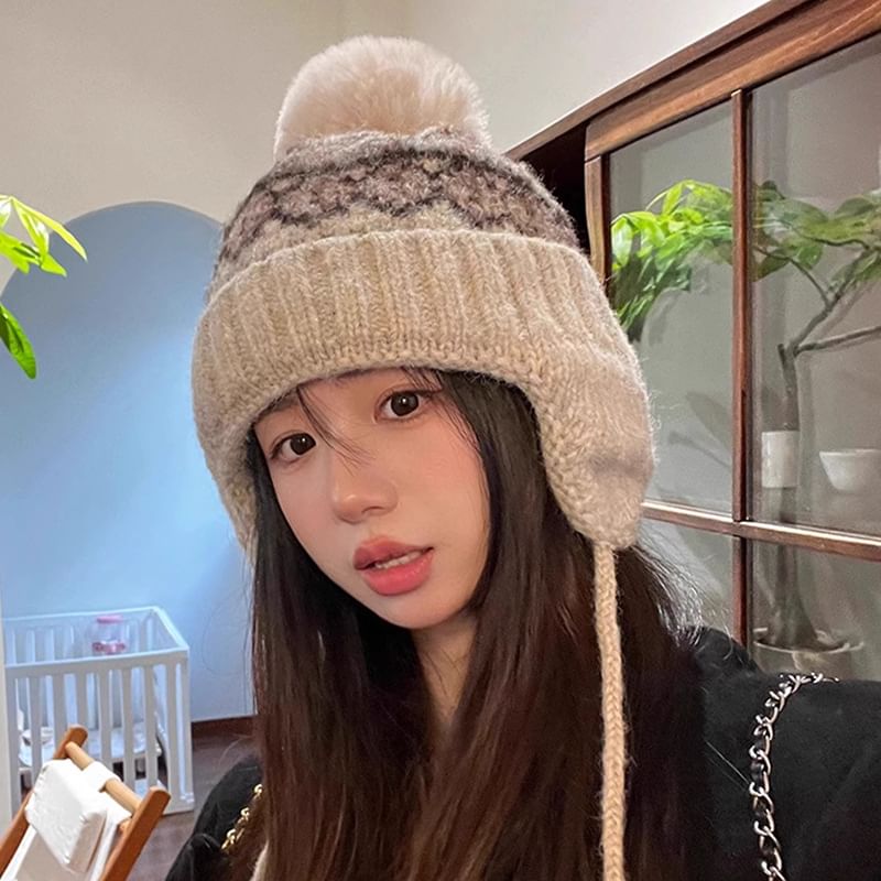 Hat Knit Pom Trapper