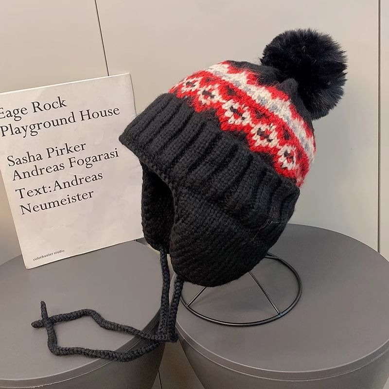 Hat Knit Pom Trapper