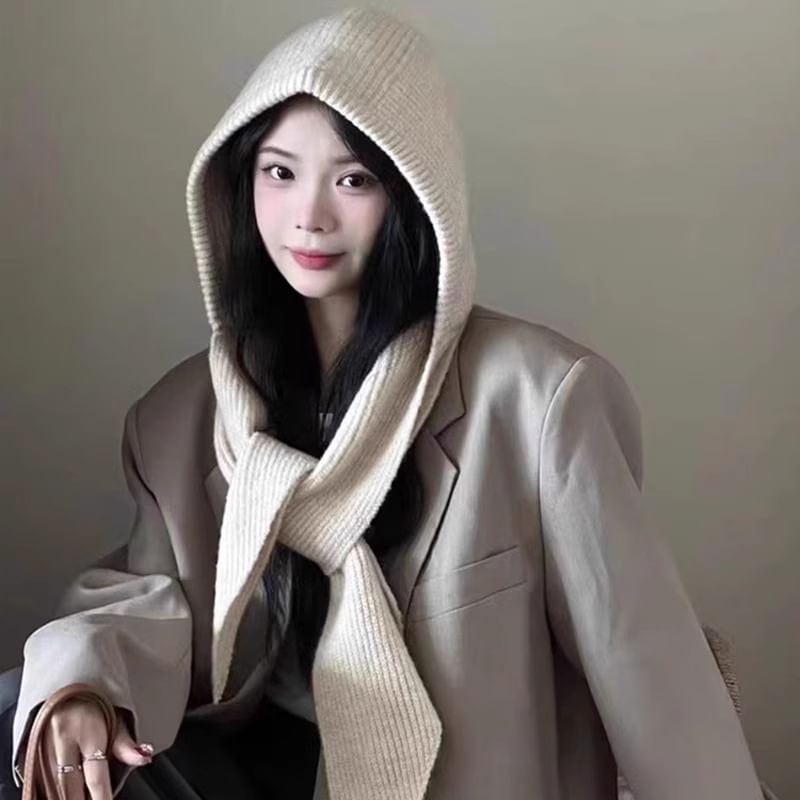 Plain Knit Hooded Scarf