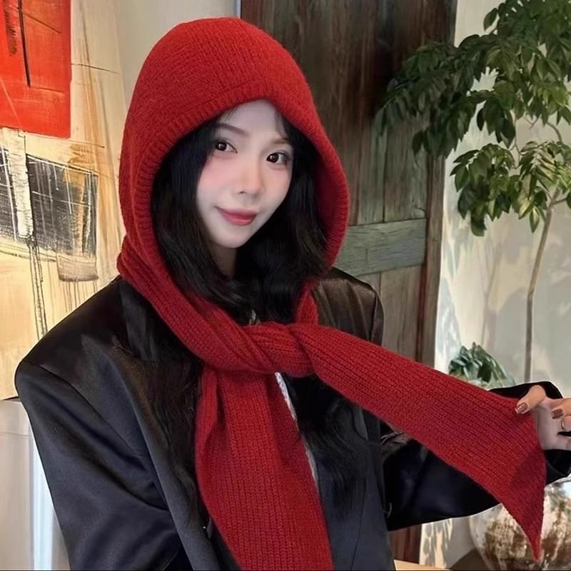 Plain Knit Hooded Scarf