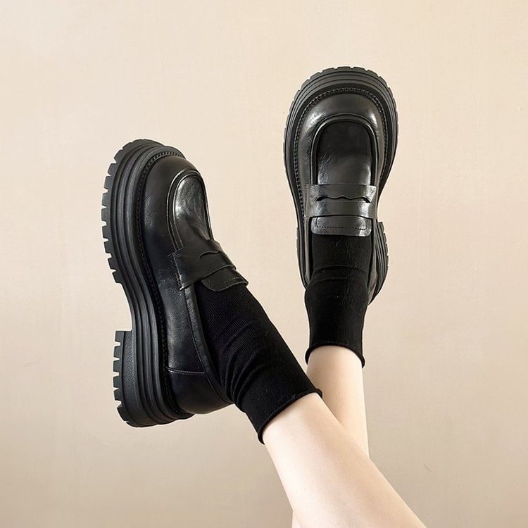 Faux Leather Loafers Platform
