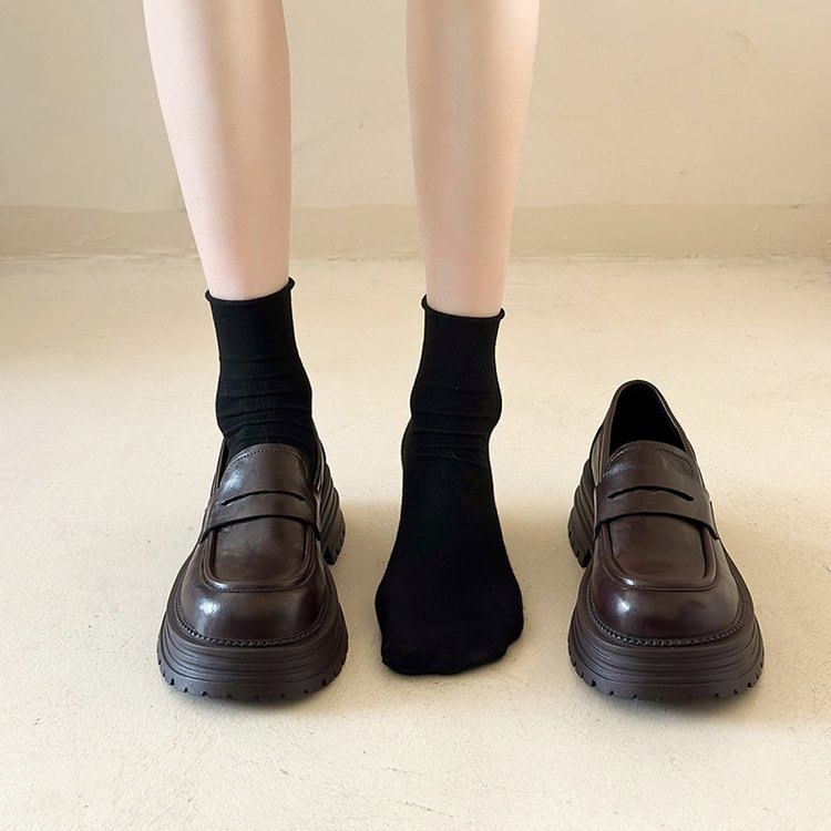 Faux Leather Loafers Platform