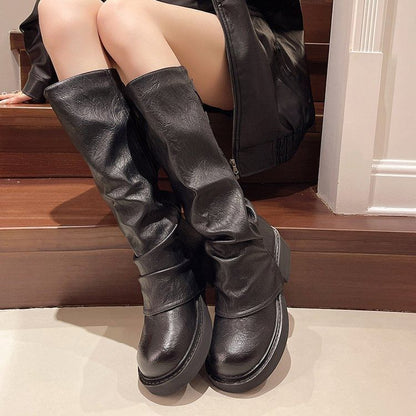Boots Tall Platform Leather Faux