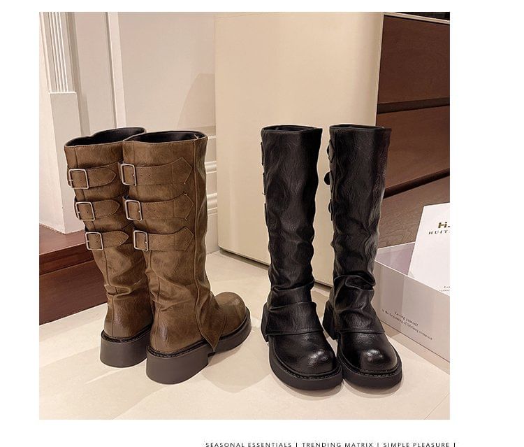 Boots Tall Platform Leather Faux