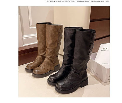 Boots Tall Platform Leather Faux