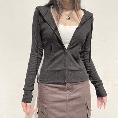 Up Hoodie Drawstring Plain Zip
