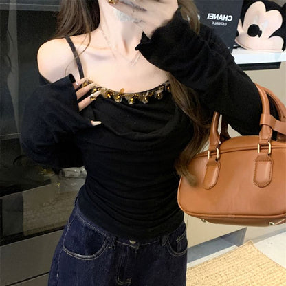 Shoulder Long Piece Top Sleeve Mock Off Two